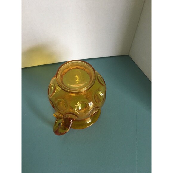 Amber Glass Coin Dot - Vintage Kanawha Small  Pitcher With  Handle 4 .25" H - Picture 6 of 6